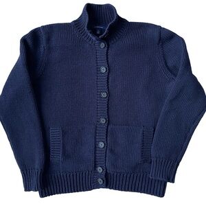 Lands End 100% Cotton Button-Up Cardigan, Navy Blue